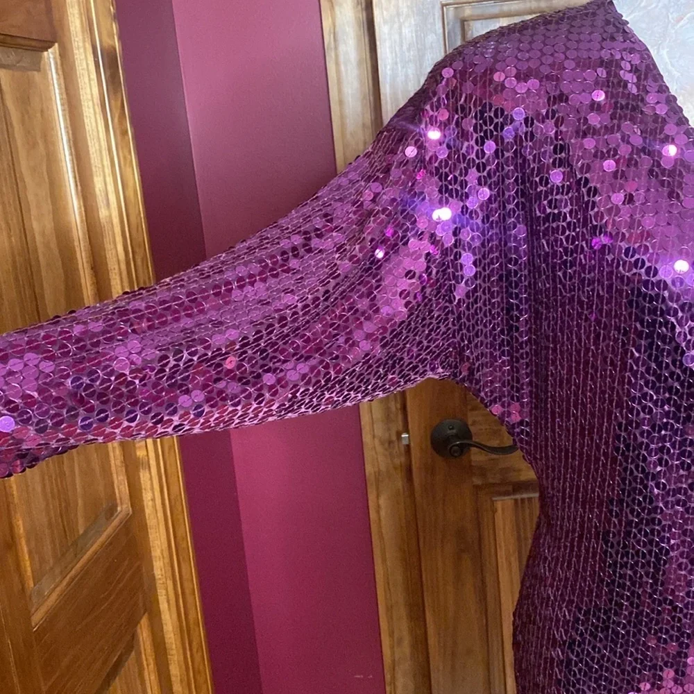 RARE Vtg Purple Sequin Oleg Cassini cocktail formal party midi long Dress sz 10